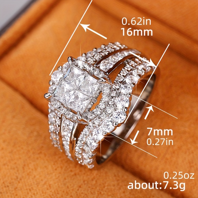 Geometric Square Crown Micro Zirconia Women's Ring